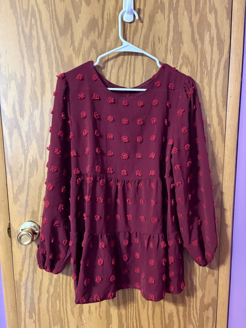 Burgundy Tiered Long-Sleeve Blouse